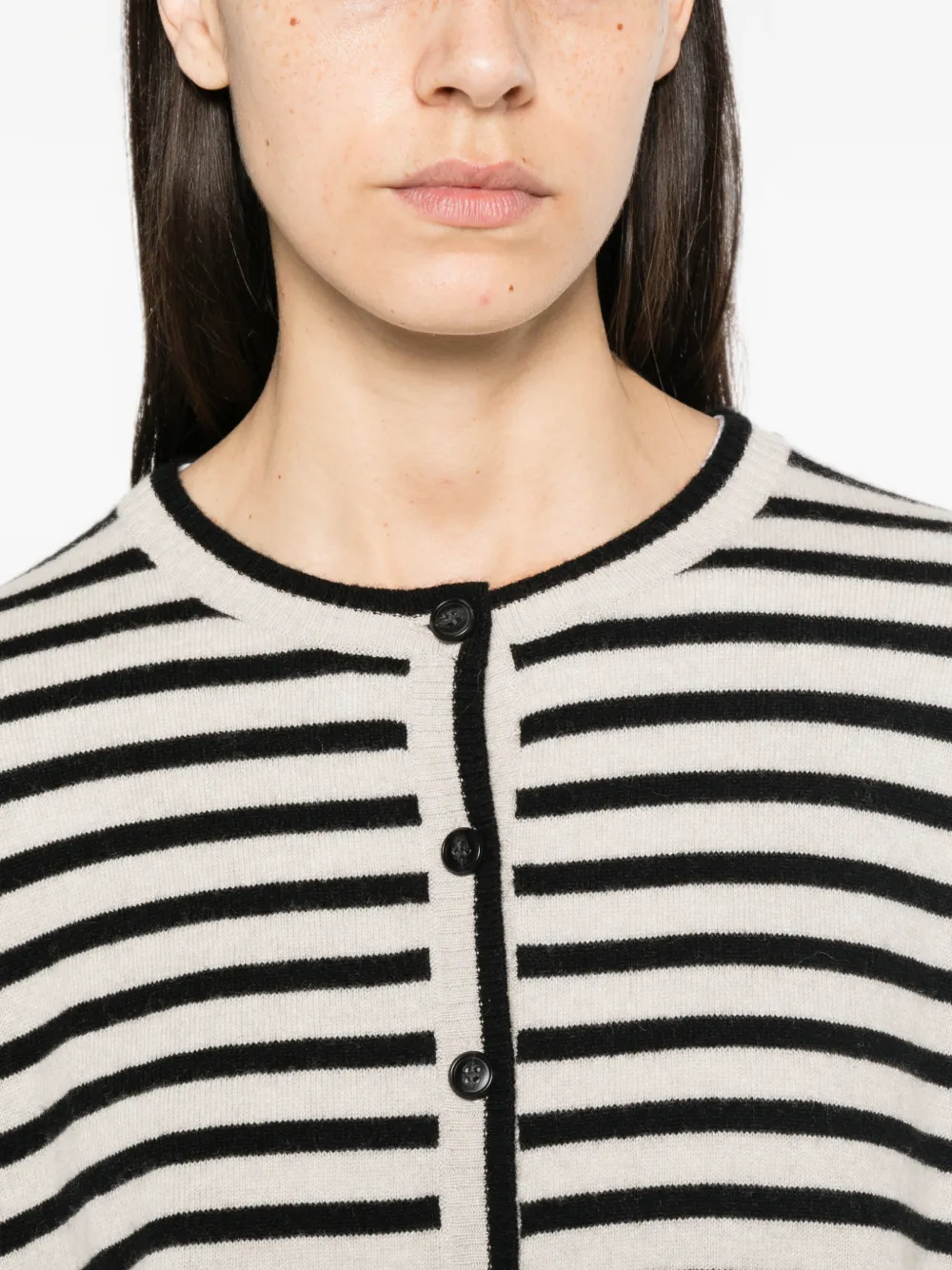 Lisa Yang Marit Striped Cashmere Cardigan in Neutrals, view 5