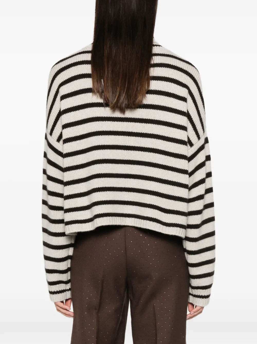 Lisa Yang Zerlina gestreepte coltrui Beige
