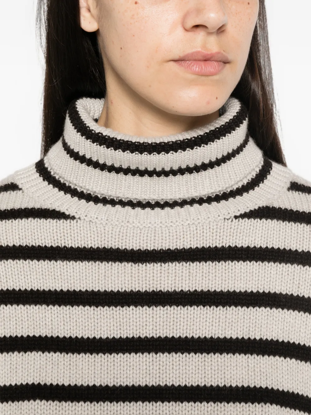 Lisa Yang Zerlina gestreepte coltrui Beige
