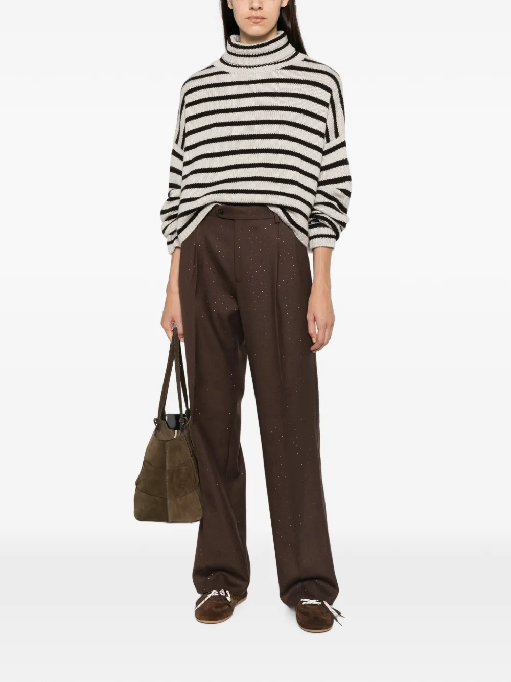 Lisa Yang Zerlina gestreepte coltrui Beige