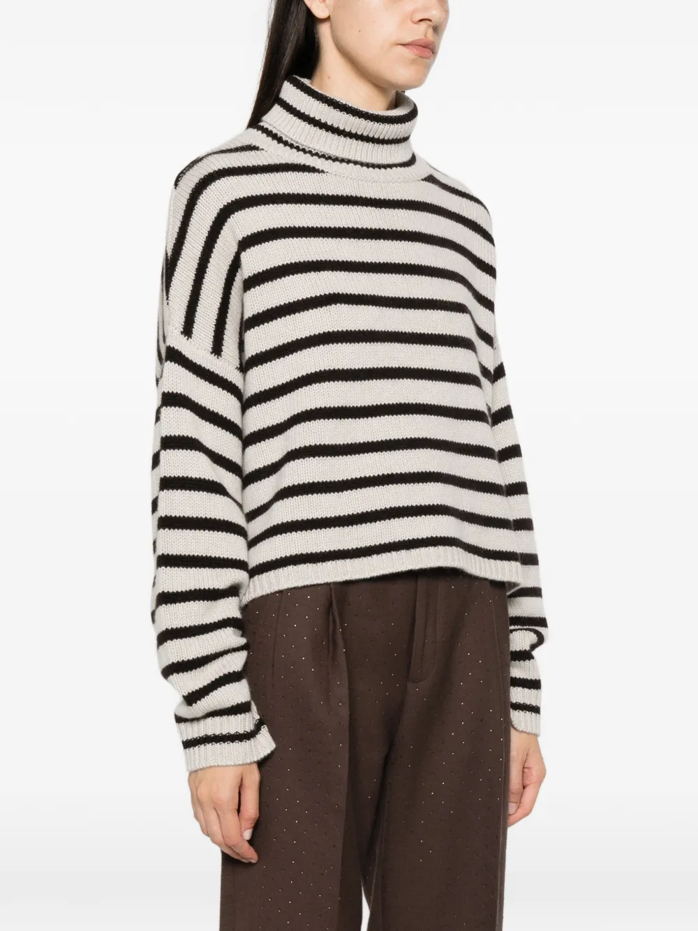 Lisa Yang Zerlina gestreepte coltrui Beige