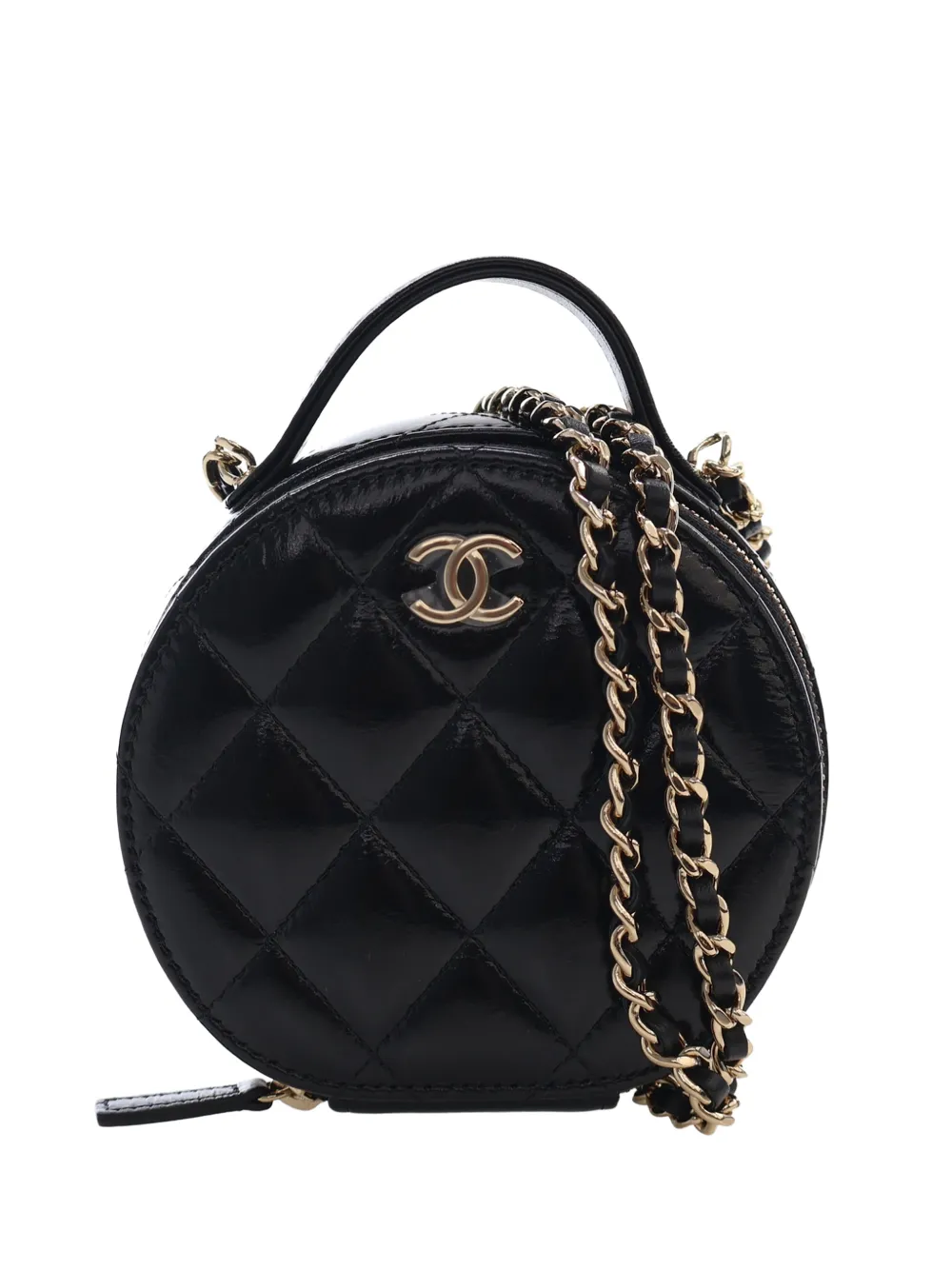 CHANEL Pre-Owned Trousse make up in pelle di agnello trapuntata lucida con catena 2021-2026 - Nero