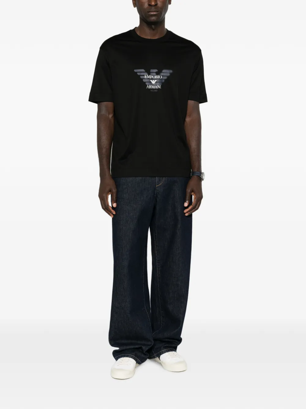 Emporio Armani T-shirt met logoprint met ronde hals Zwart