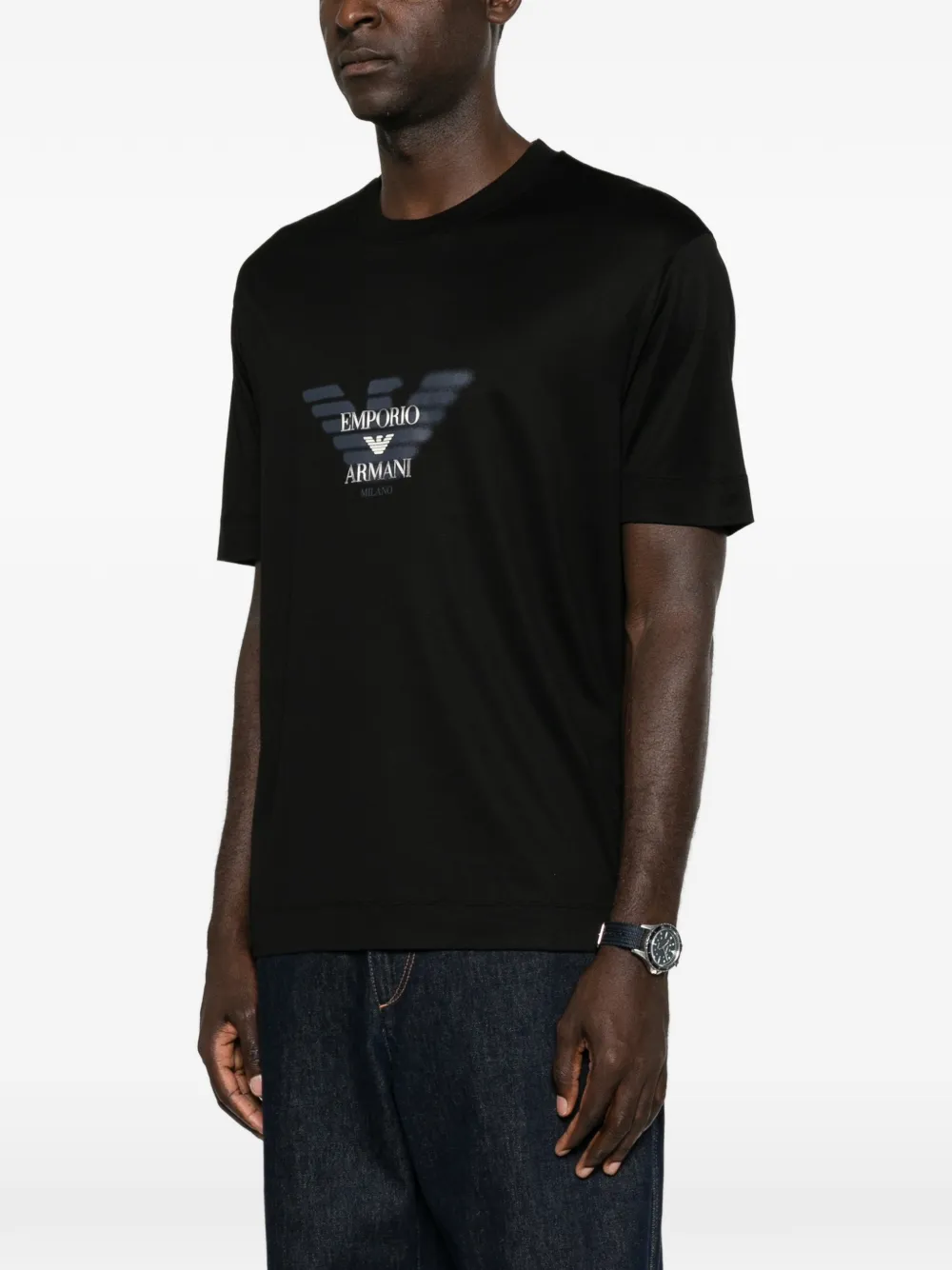Emporio Armani T-shirt met logoprint met ronde hals Zwart
