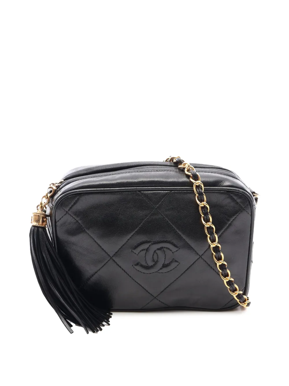 CHANEL Pre-Owned 1986-1988 CC Quilted Lambskin Tassel Camera Bag crossbody bag - Black