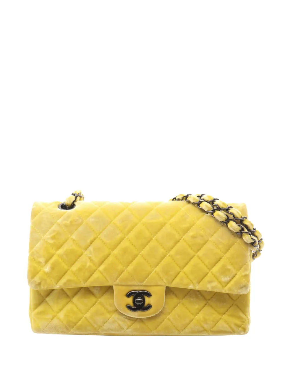 CHANEL Pre-Owned 2014-2015 Medium Classic Velvet Double Flap shoulder bag - Yellow