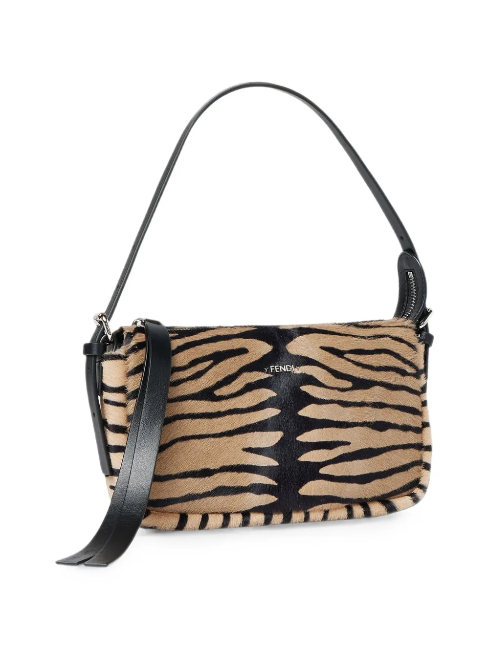 FENDI Kleine leren schoudertas met tijgerprint en rits Beige