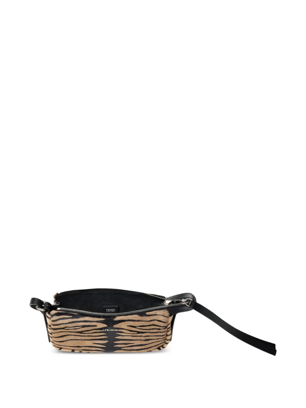 FENDI Kleine leren schoudertas met tijgerprint en rits Beige