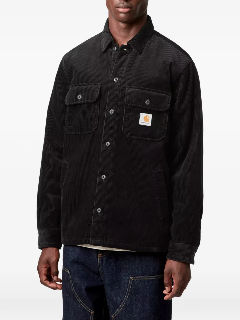Carhartt WIP corduroy logo-patch shirt jacket Zwart
