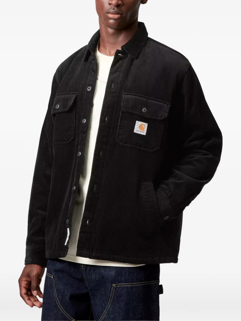 Carhartt WIP corduroy logo-patch shirt jacket Zwart
