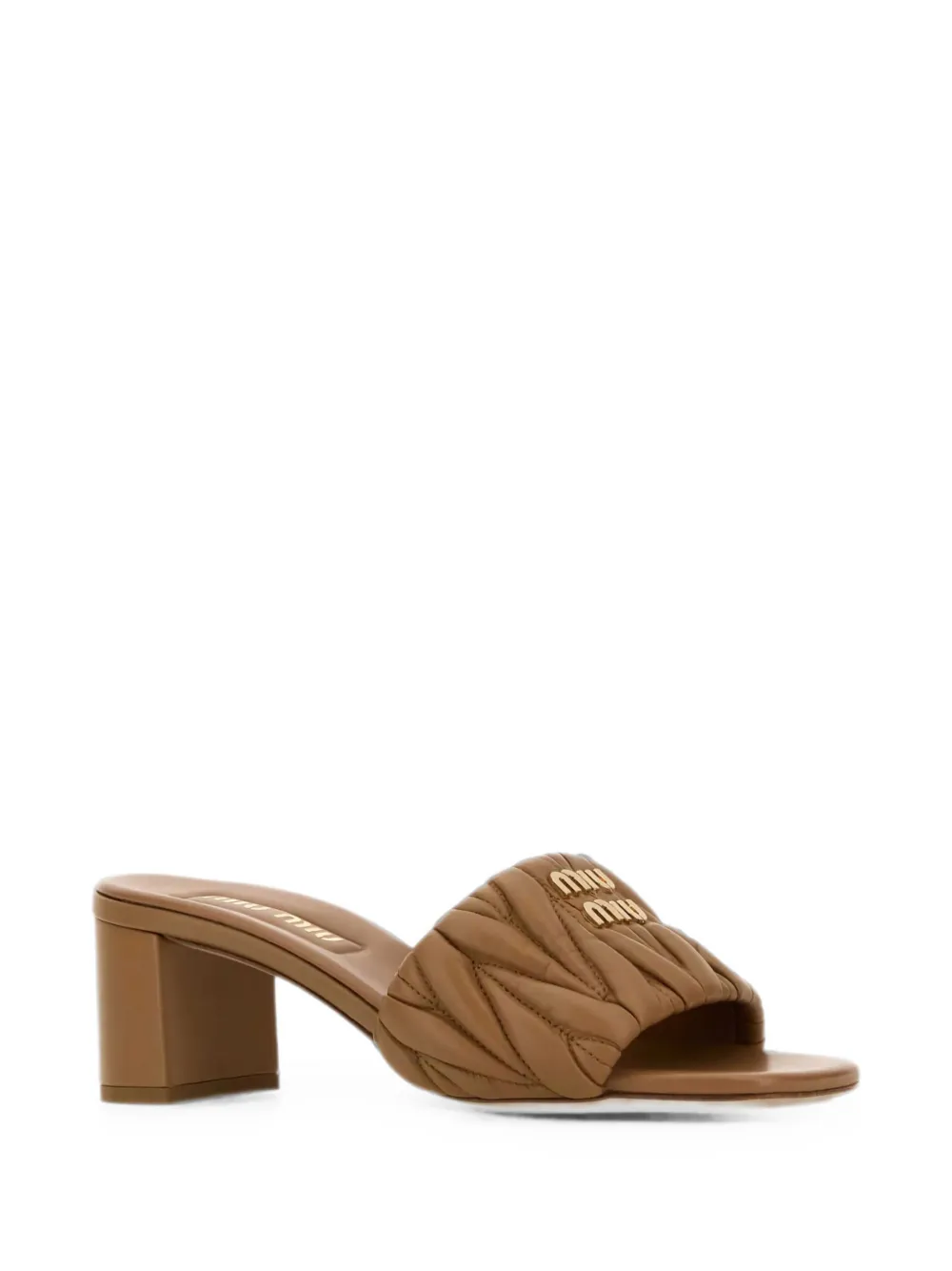 Miu Matelassé leather heeled sandals Bruin