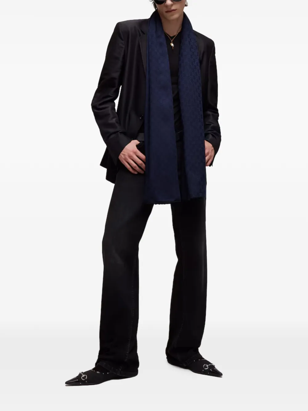Gucci GG Wool Silk Jacquard Stole in Blue, view 3
