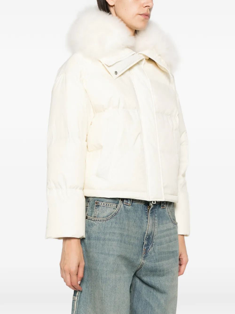 Yves Salomon fur-trim puffer jacket Beige