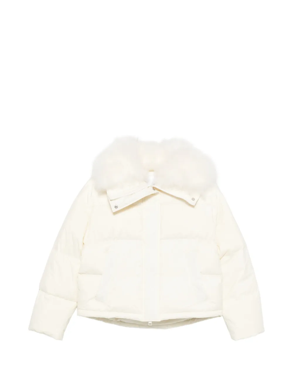 Yves Salomon fur-trim puffer jacket - Nude