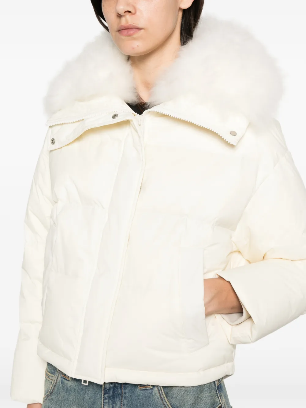 Yves Salomon fur-trim puffer jacket Beige
