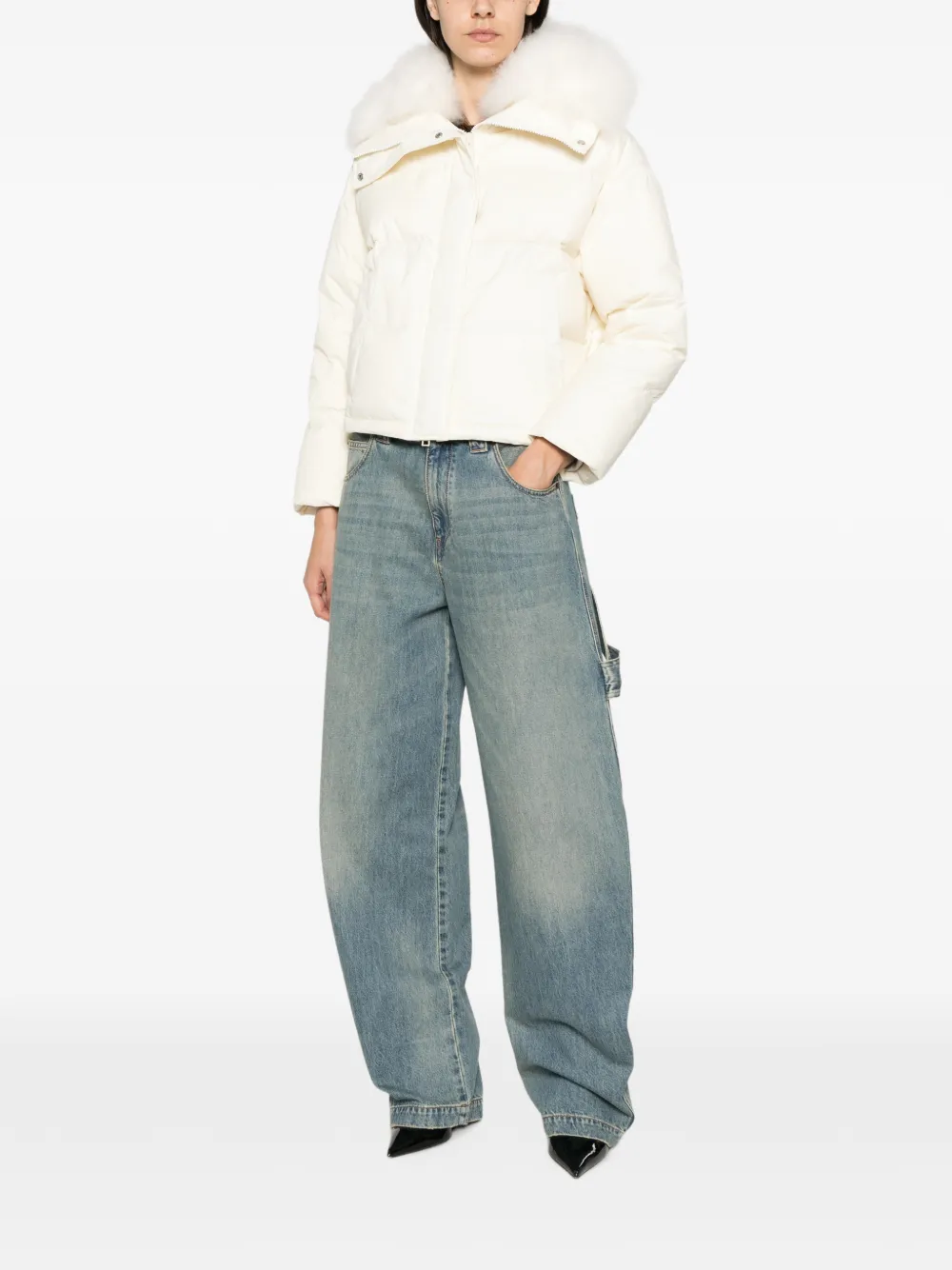 Yves Salomon fur-trim puffer jacket Beige