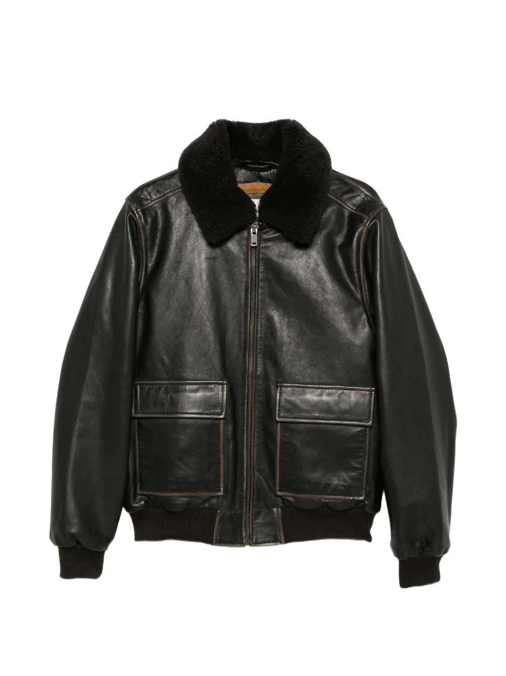 AMARANTO  shearling-collar leather jacket | Brown | Image 1