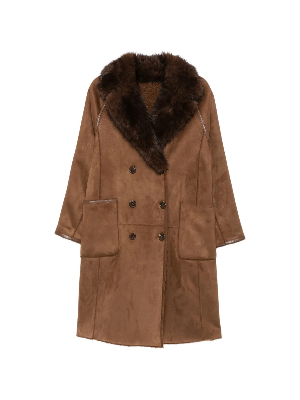 Betta Corradi double-breasted faux-fur-collar coat - Brown