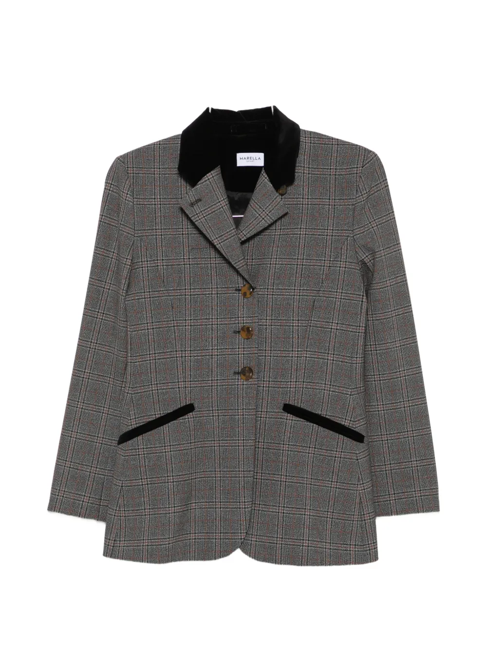 Marella Karierte Jacke mit Samtbesatz - Grau