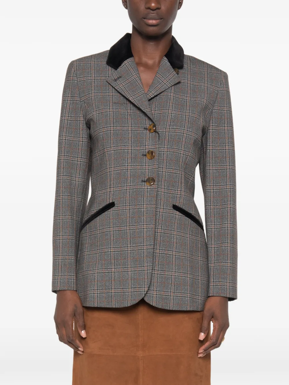 Marella Geruit jack met fluwelen afwerking Grijs
