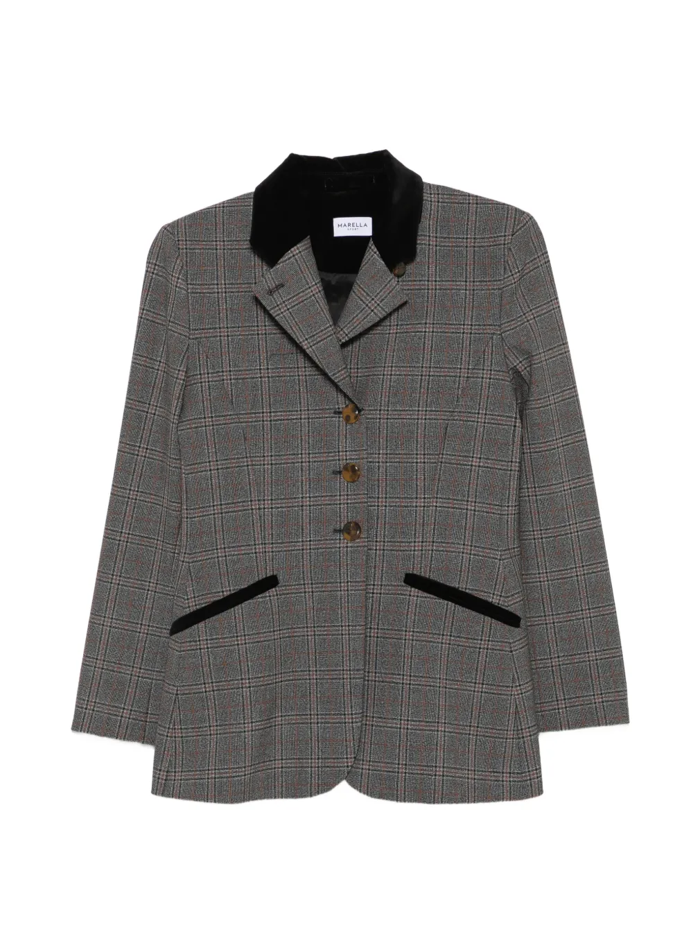 Marella check-pattern velvet-trim jacket