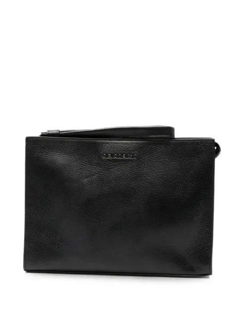 Orciani logo-plaque grained-leather clutch bag