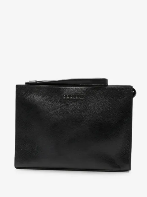 Orciani logo-plaque grained-leather clutch bag