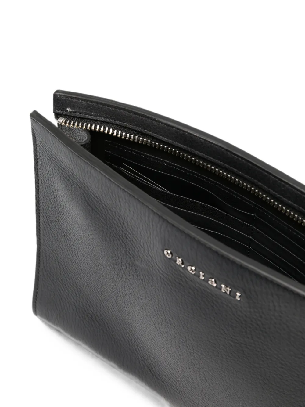 Orciani Clutch van bewerkt leer met logoplakkaat Zwart
