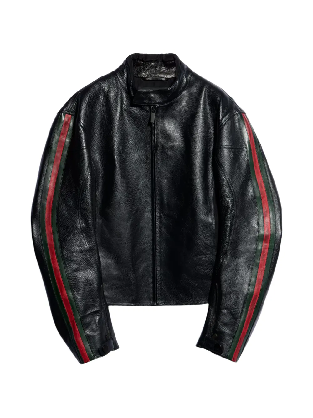 Gucci leather biker jacket with Web | Black | Image 1