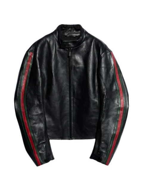 Gucci leather biker jacket with Web