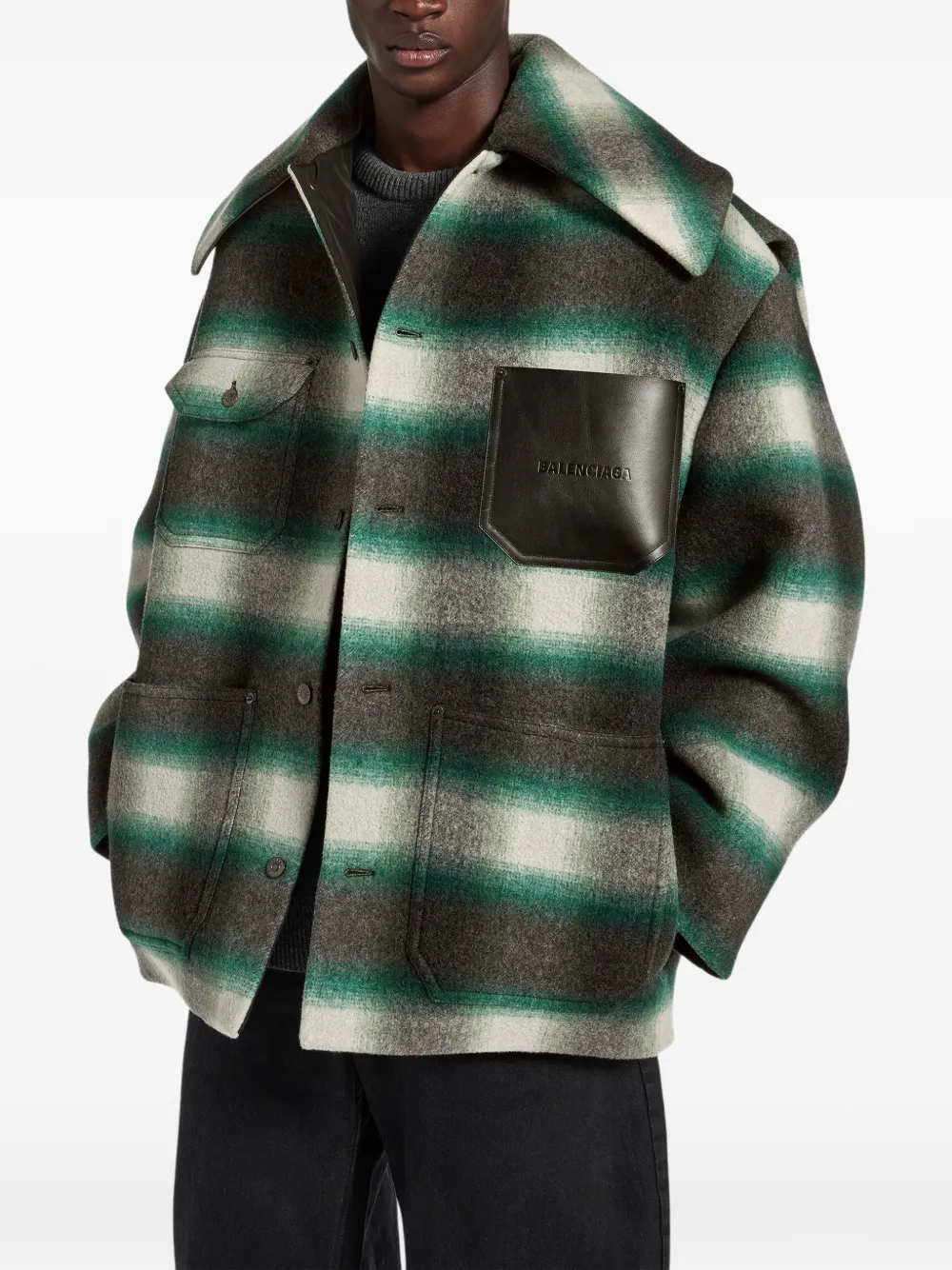 Balenciaga Cocoon geruite wollen jas Zwart