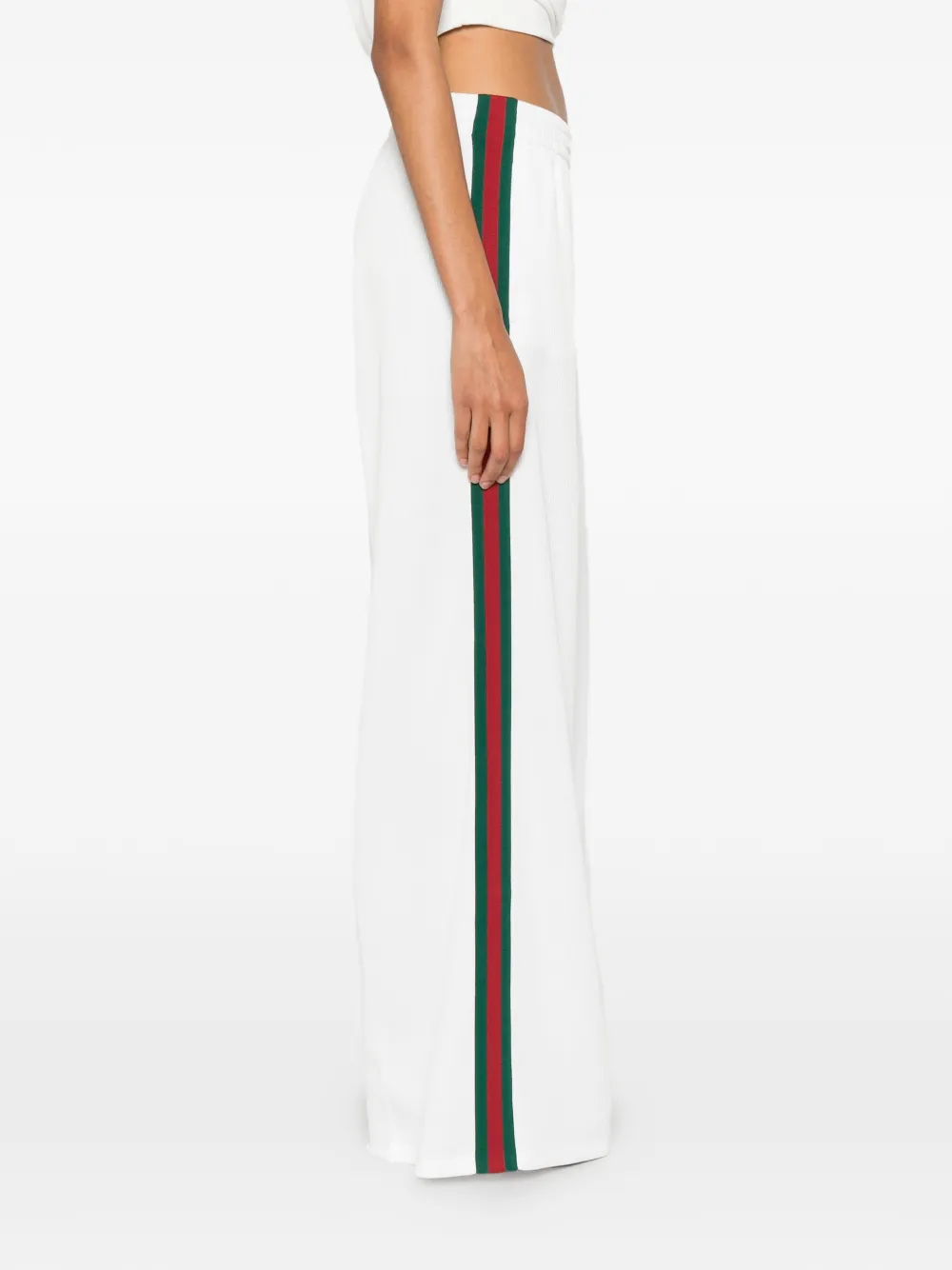 Gucci Geribbelde katoenen jersey broek met web Beige