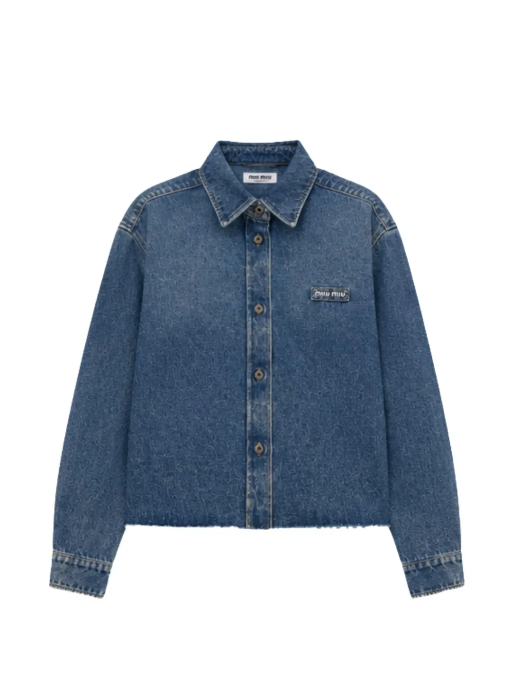 Miu Miu logo-patch raw-cut shirt - Blau