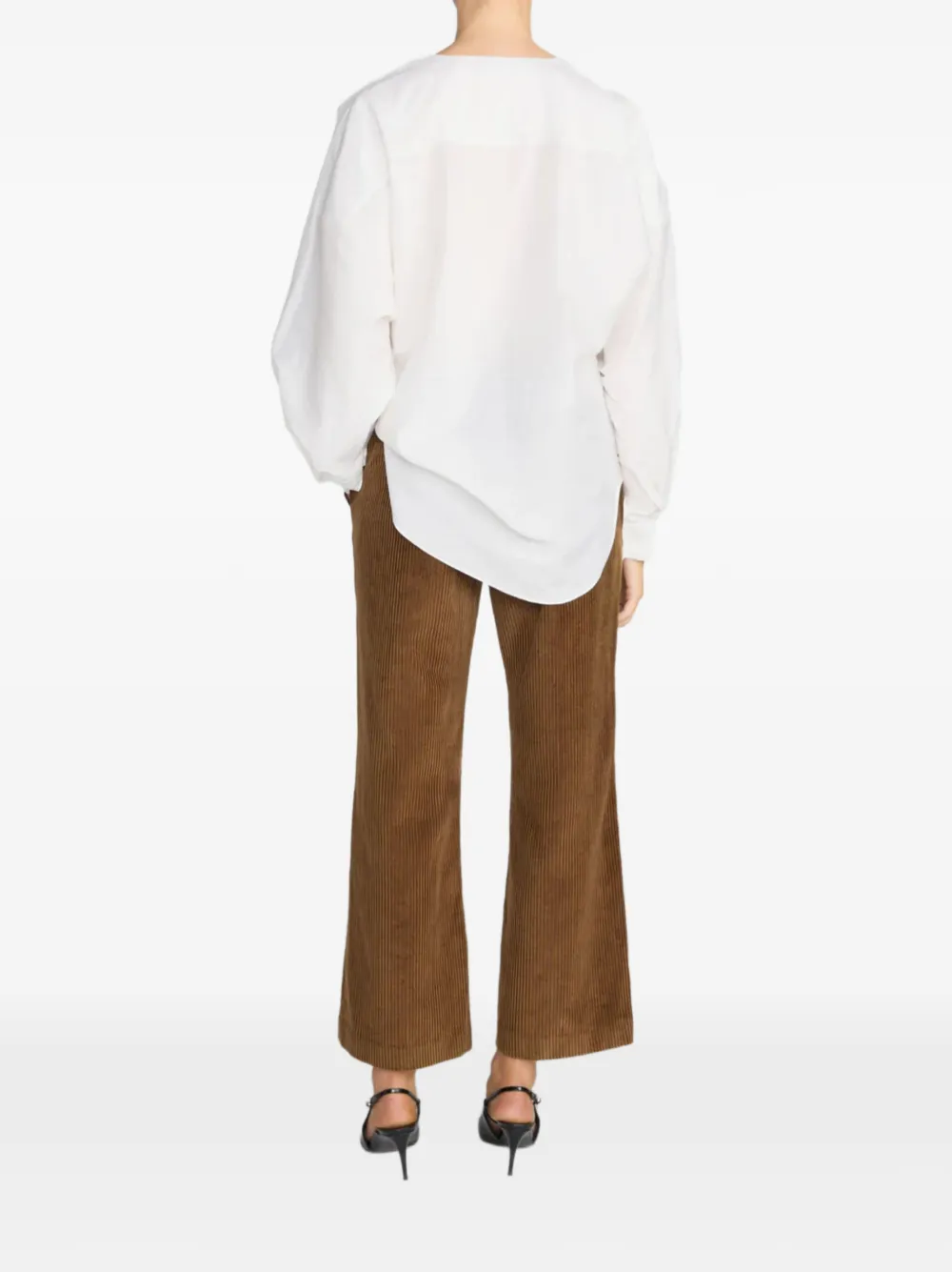 FRAME The Corduroy Swing Wide-leg Trousers in Brown, view 3