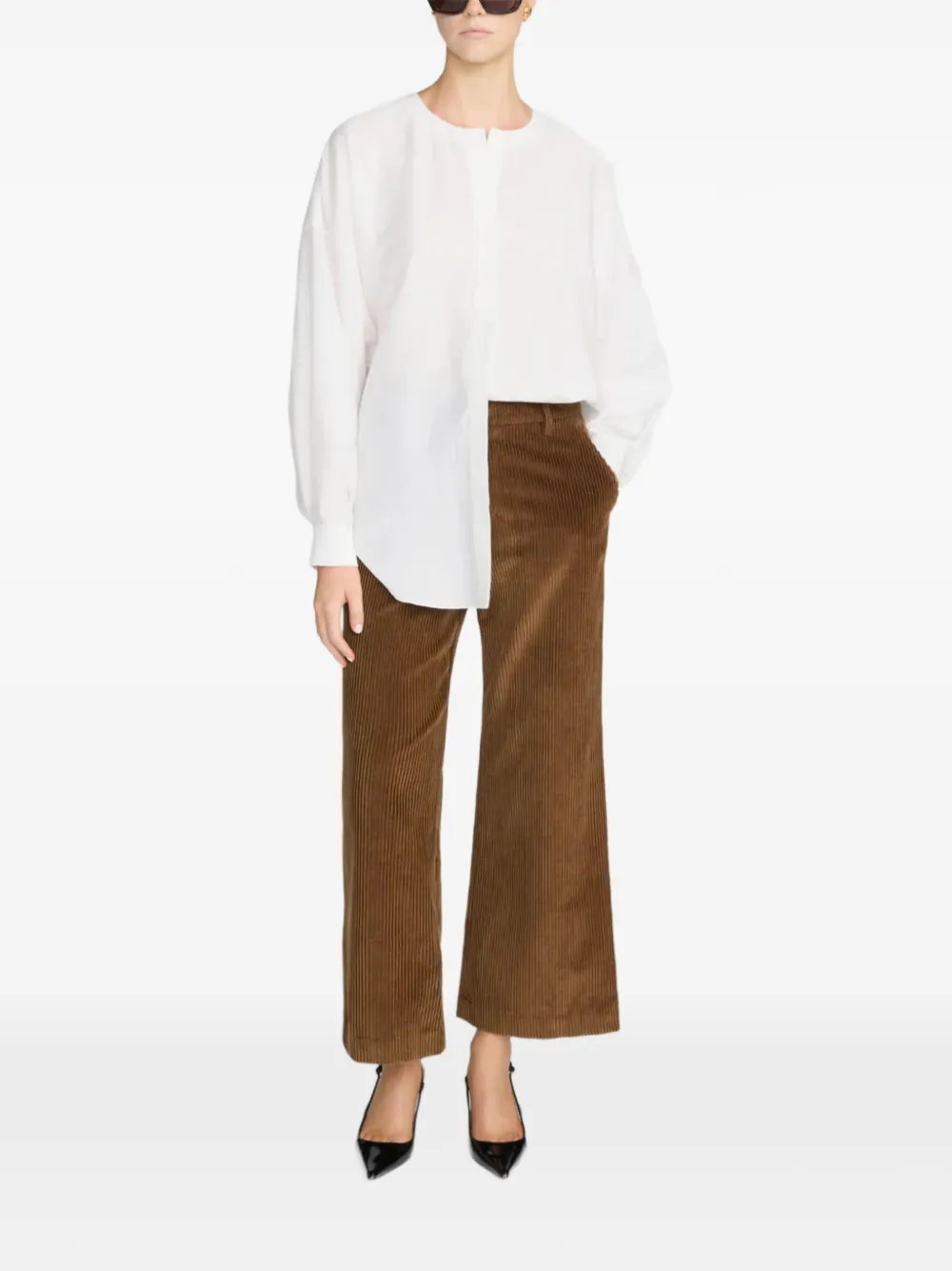 FRAME The Corduroy Swing Wide-leg Trousers in Brown, view 2