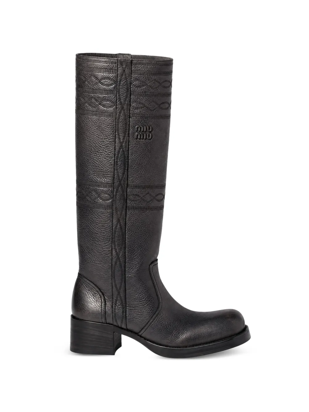 Miu Miu bottes en cuir à broderies - Gris Miu Miu bottes en cuir à broderies - Gris