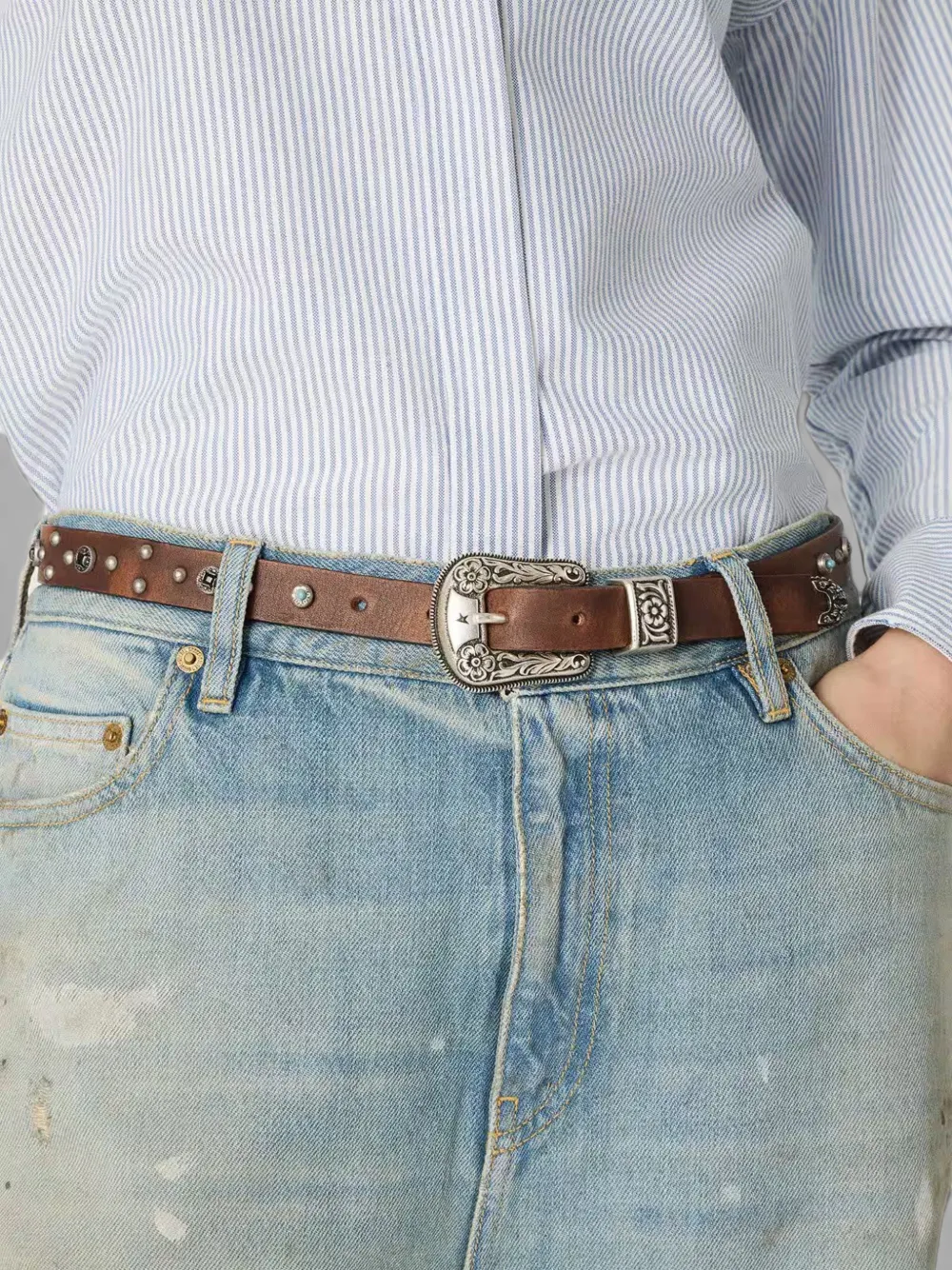 Golden Goose Stud-embellished Leather Belt in Brown, view 4