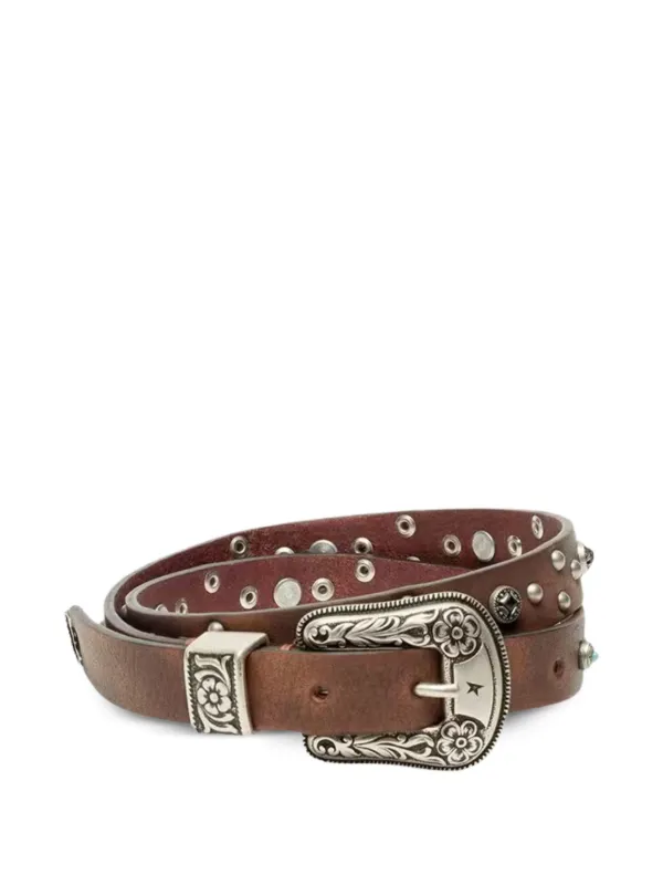 Golden Goose Stud-embellished Leather Belt in Brown