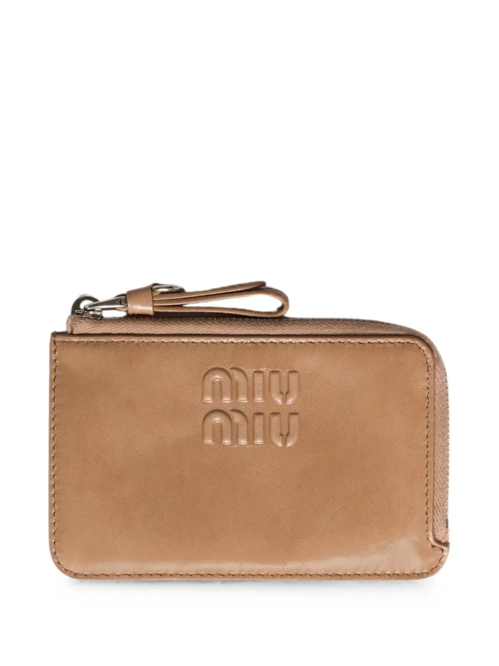 Miu Miu logo-embossed leather card holder - Toni neutri