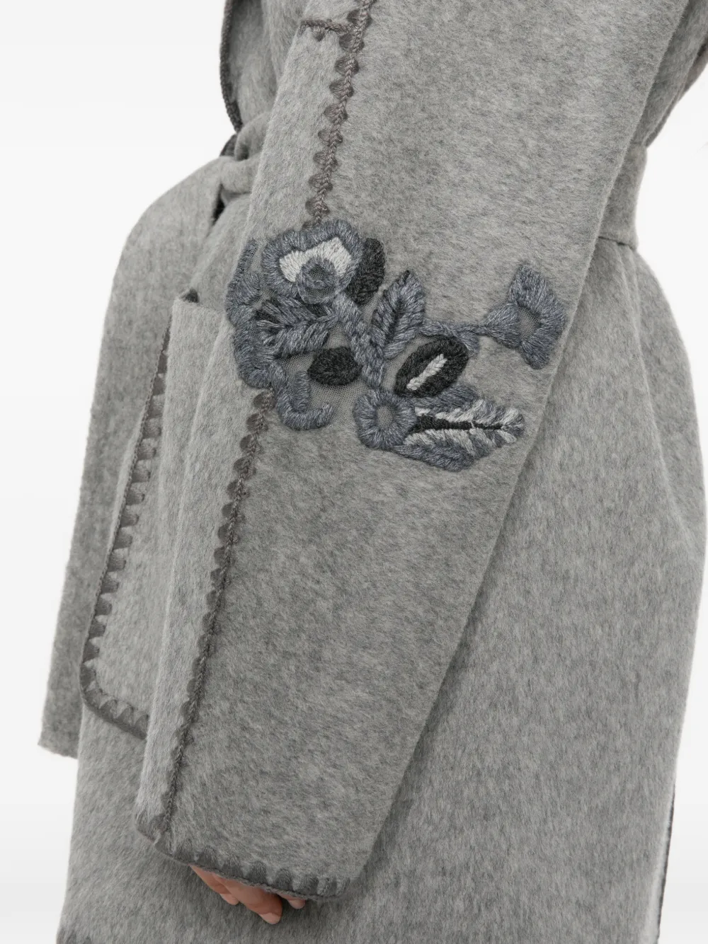 ERMANNO FIRENZE Oversized jas met borduurwerk en ceintuur Grijs