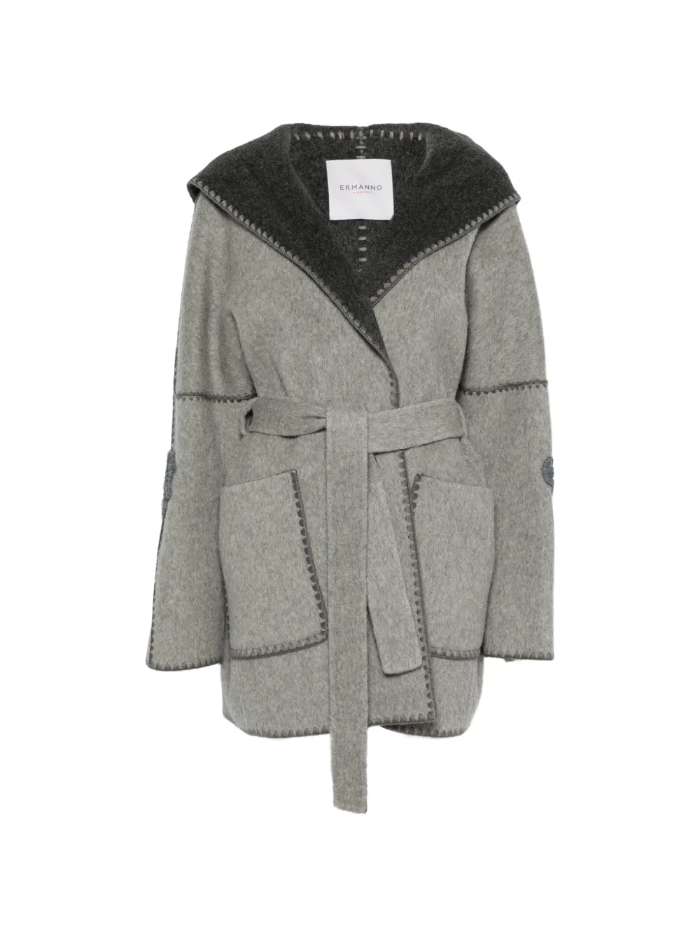 ERMANNO FIRENZE embroidered belted oversized coat - Grigio