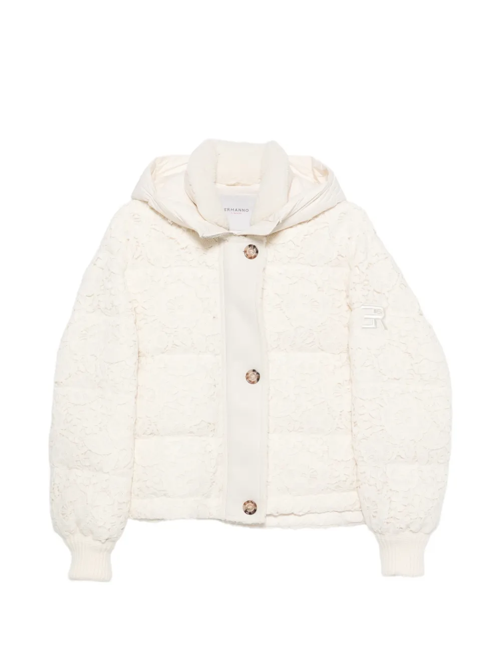 ERMANNO FIRENZE lace-overlay puffer jacket - Neutrals