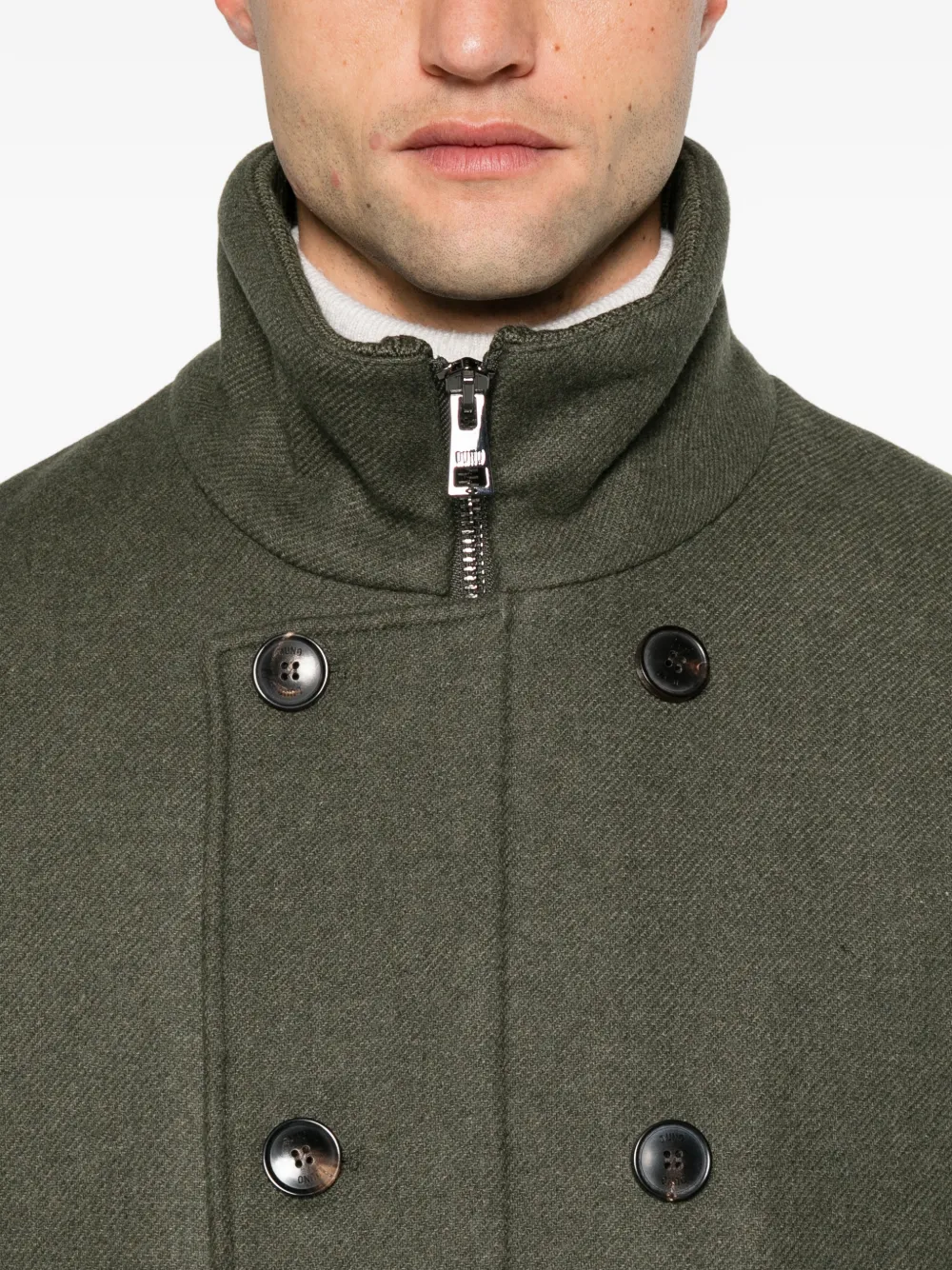 Duno Zakab double-breasted funnel-neck coat Groen