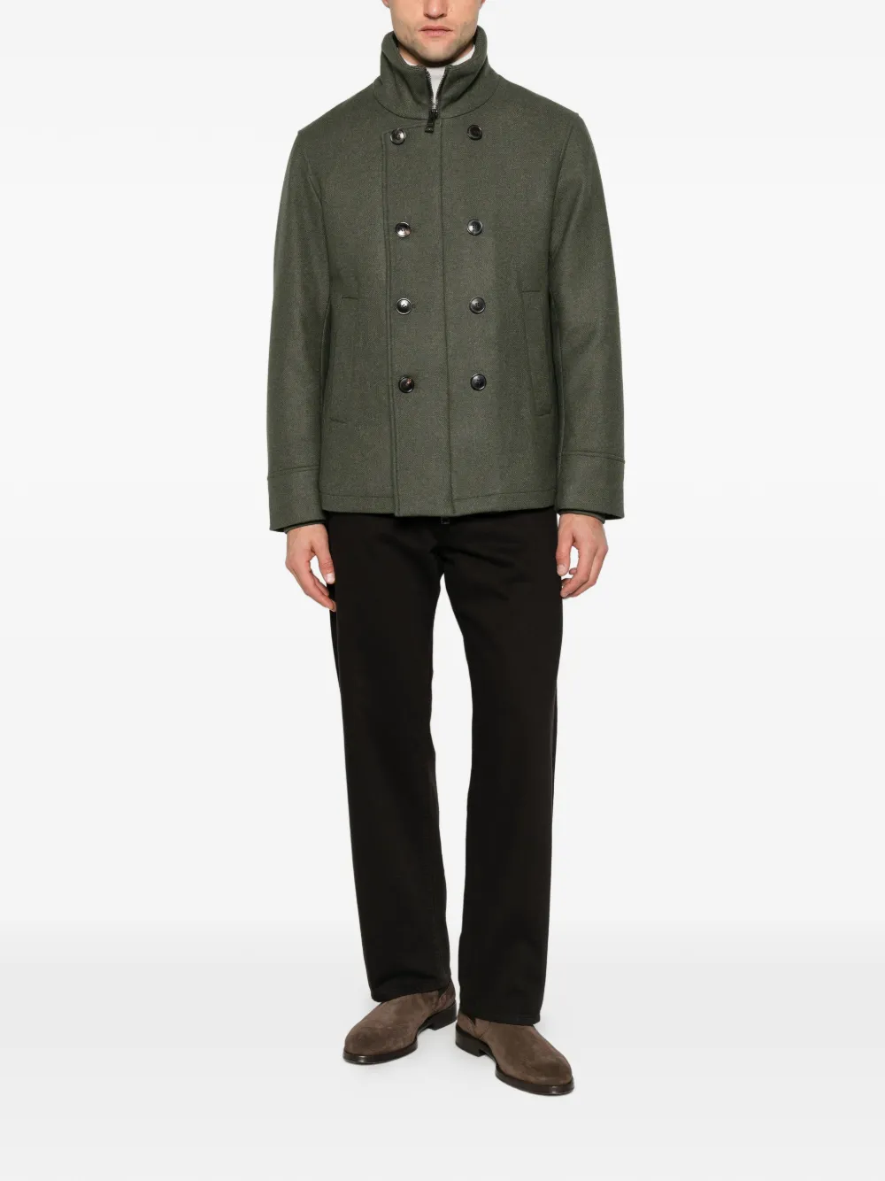 Duno Zakab double-breasted funnel-neck coat Groen