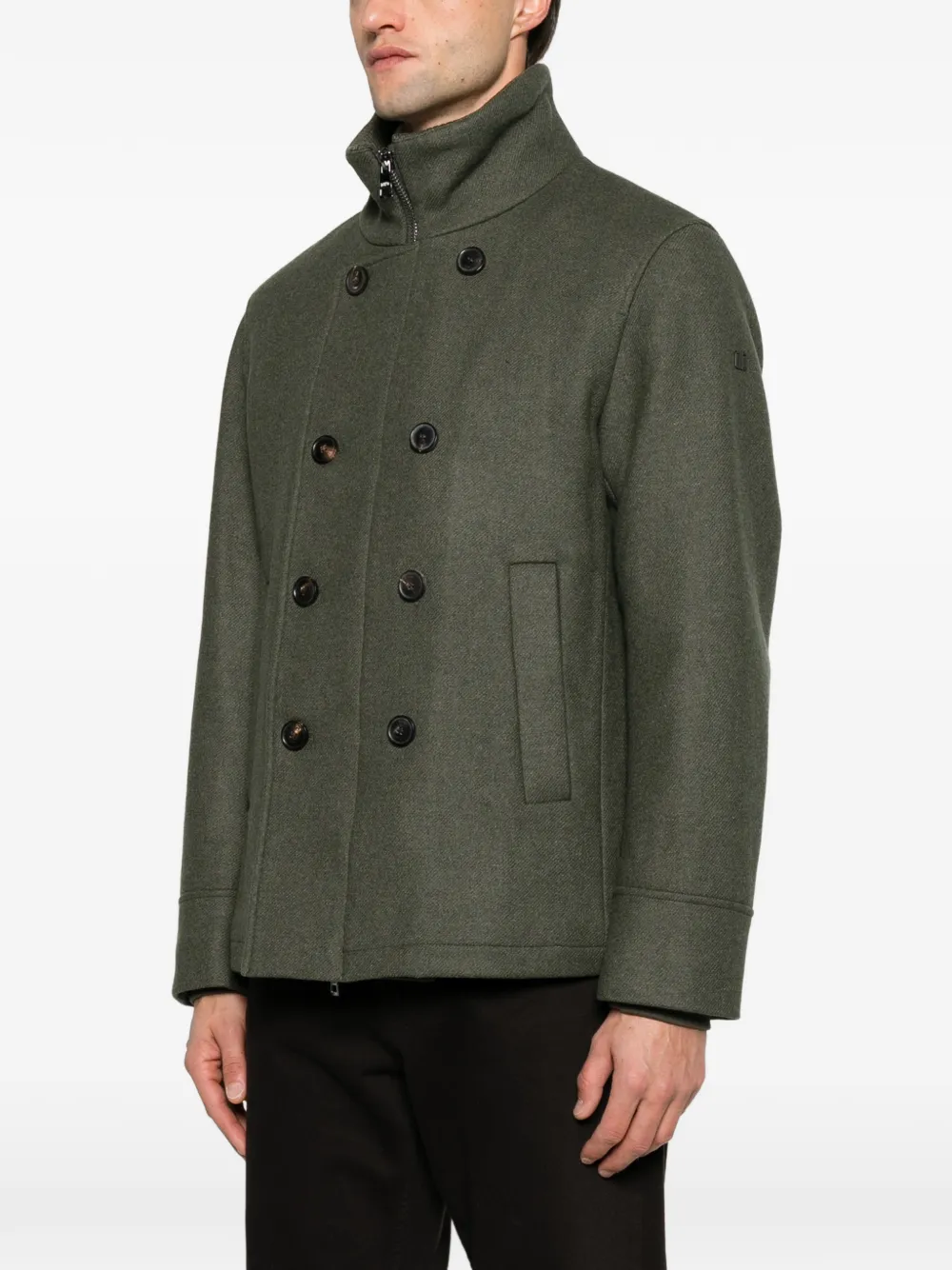 Duno Zakab double-breasted funnel-neck coat Groen