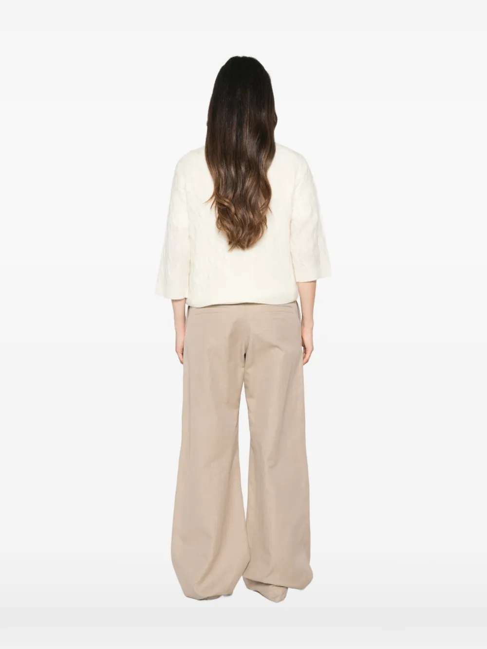 Marella Mlsradura kabelgebreide trui met korte mouwen Beige