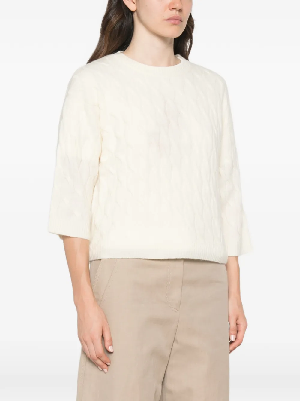 Marella Mlsradura kabelgebreide trui met korte mouwen Beige