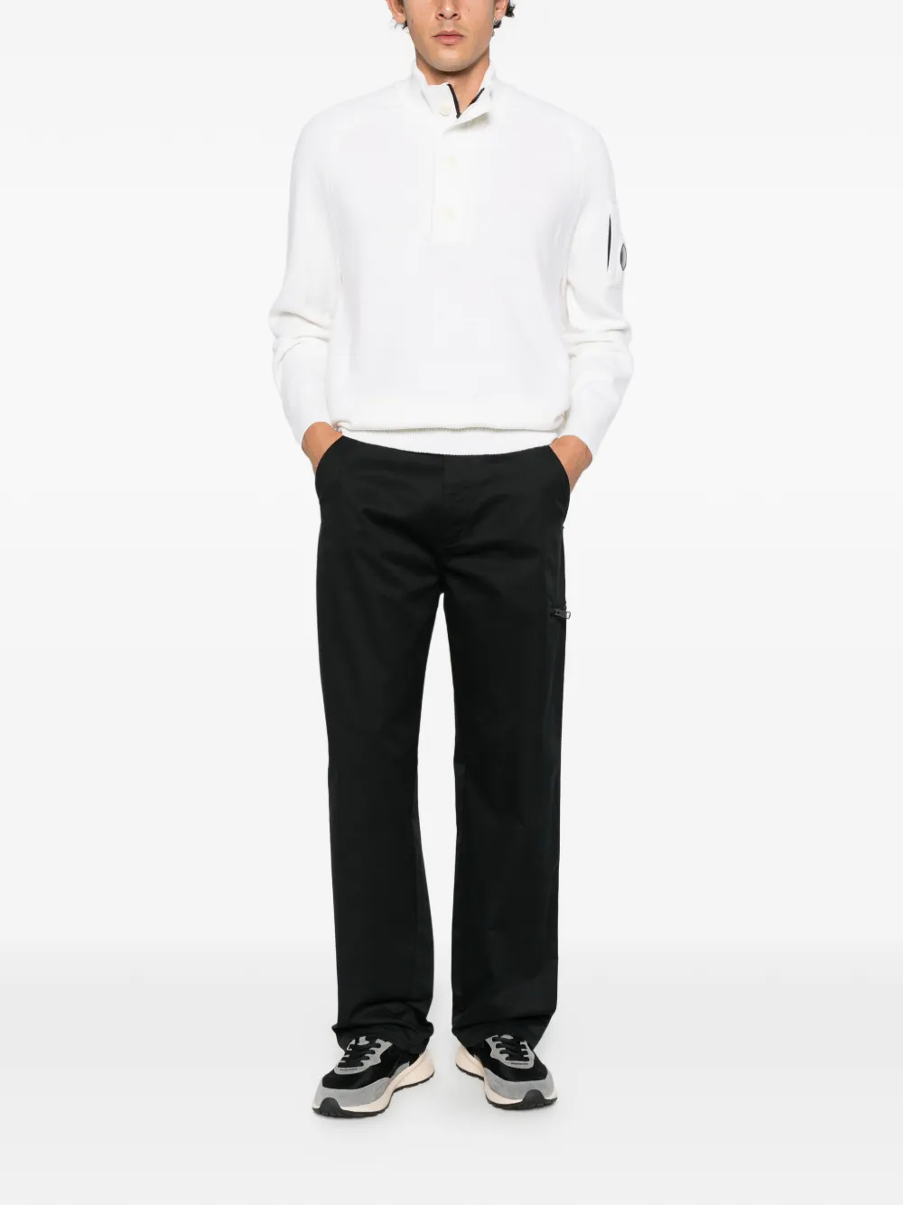 C.P. Company button-up Lens-detail sweater Wit