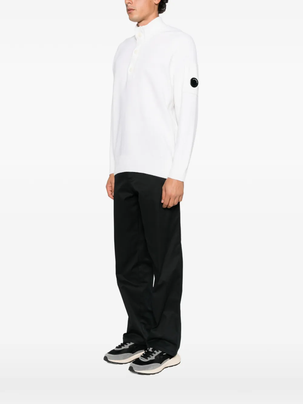 C.P. Company button-up Lens-detail sweater Wit