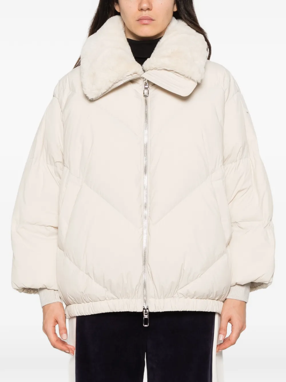 Duno faux-fur-collar quilted jacket Beige
